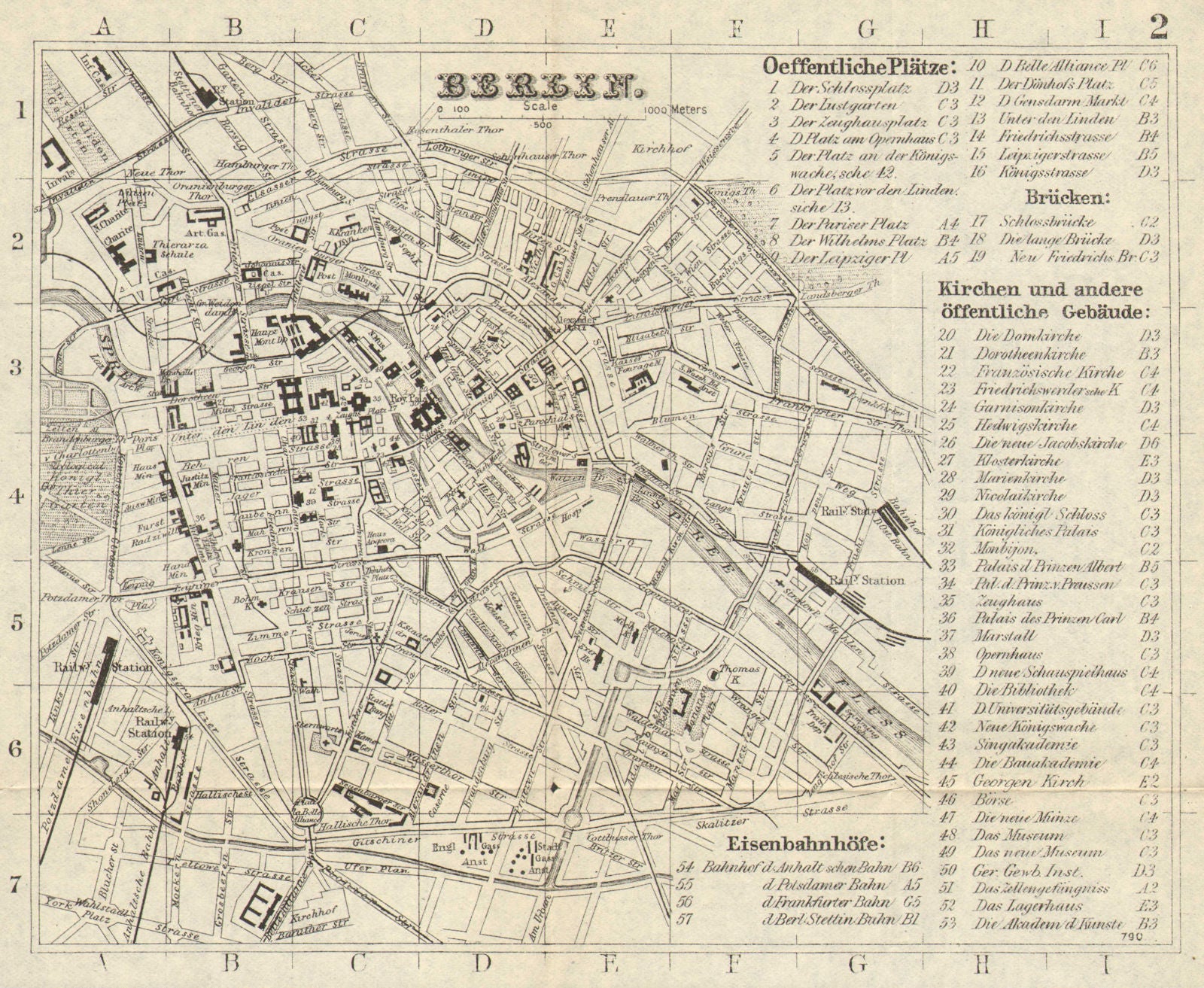 BERLIN. Antique town plan. City map. Germany. BRADSHAW 1890 old